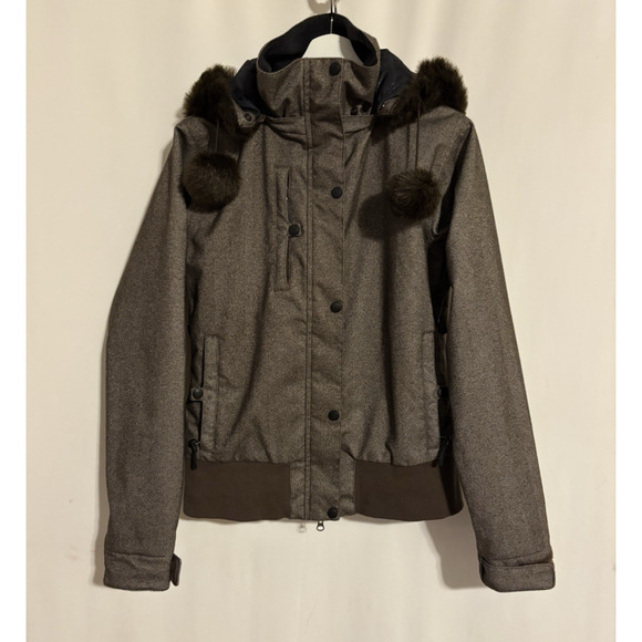 Billabong Womens Coat Jacket Large Brown Fur Hood Zip Snaps Pockets - Picture 1 of 16